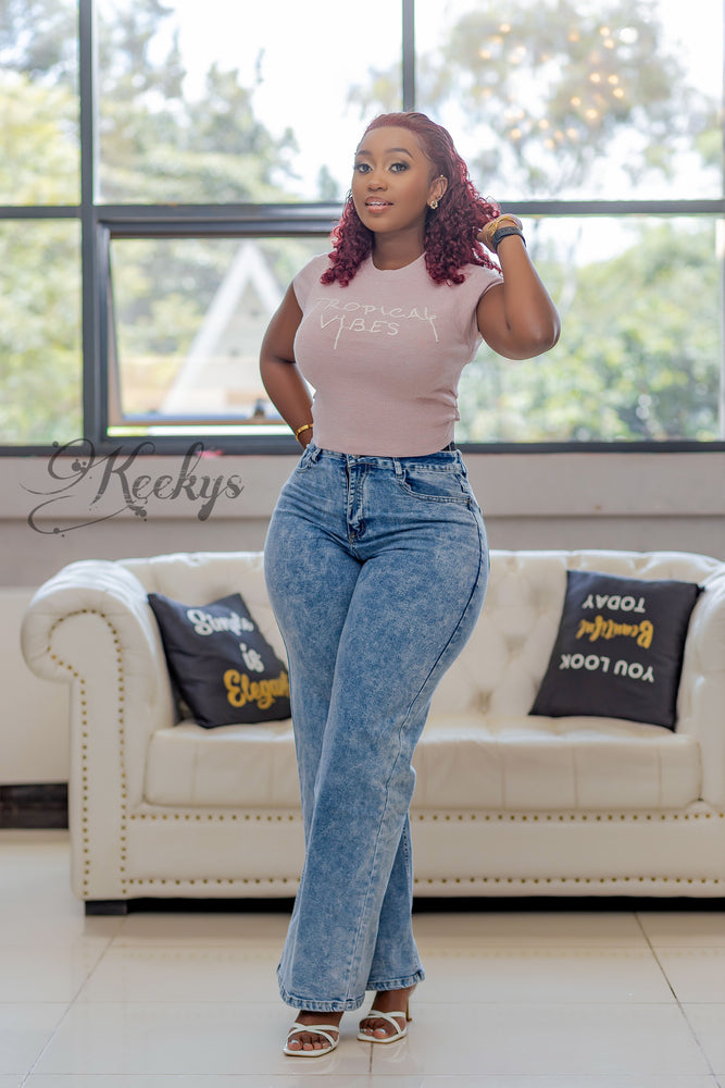 Perfect fit wide leg jeans in wash blue