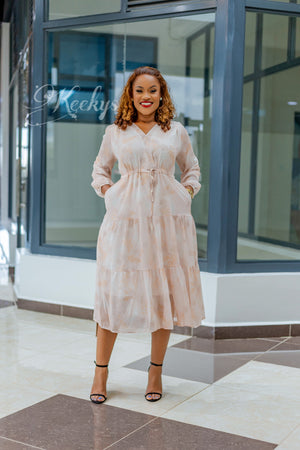 Summer cuteness in nude floral dress