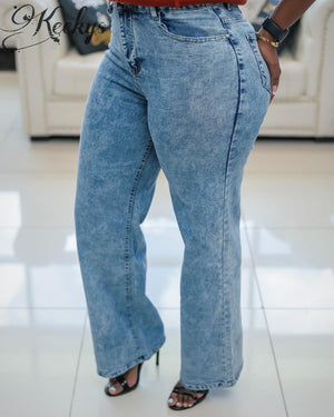 Perfect fit wide leg jeans in wash blue