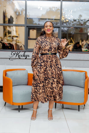 Bold in animal print midi dress